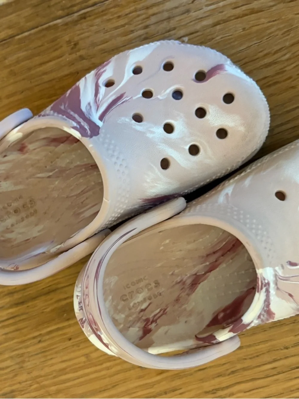 CROCS Pink & White Marble Classic Clogs - Picture 3 of 5